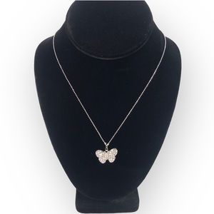Silver Tone Rinestone Dainty Butterfly Pendant Necklace